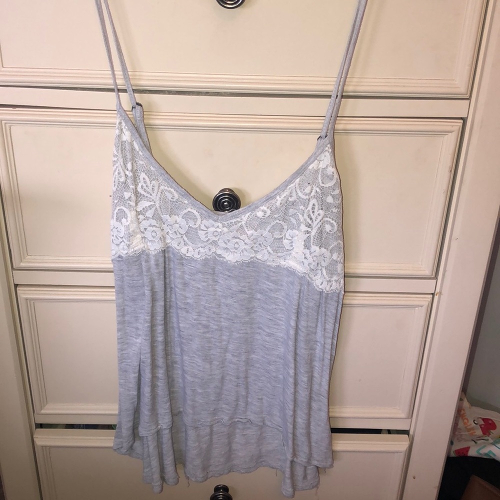 Grey tank top with white lace